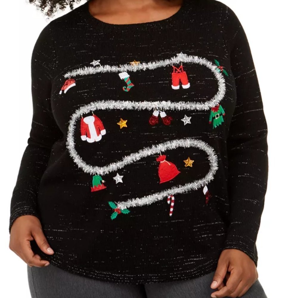 Karen Scott Festive Holiday Christmas Santa Sweater NWT Size 1X